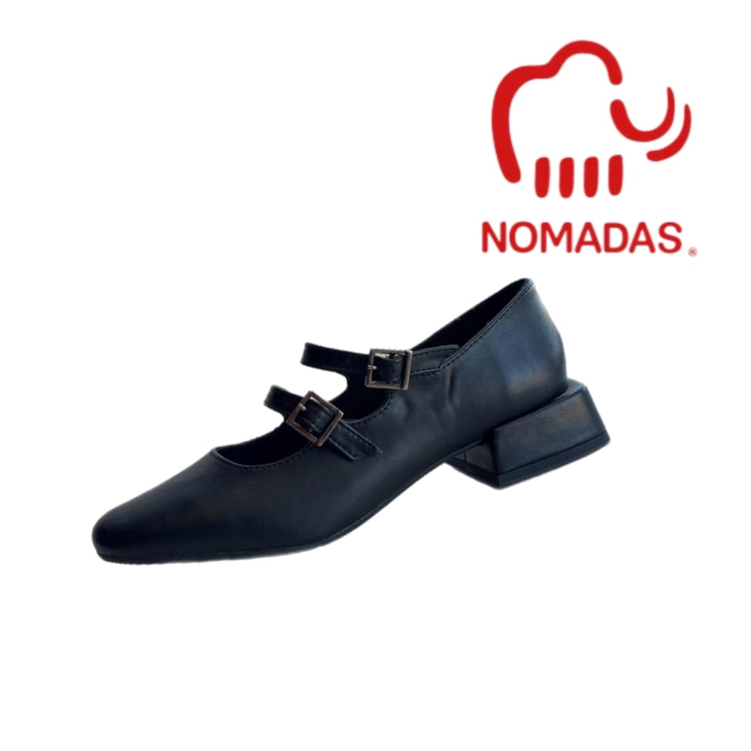 Saldos flat negro con dos hebillas